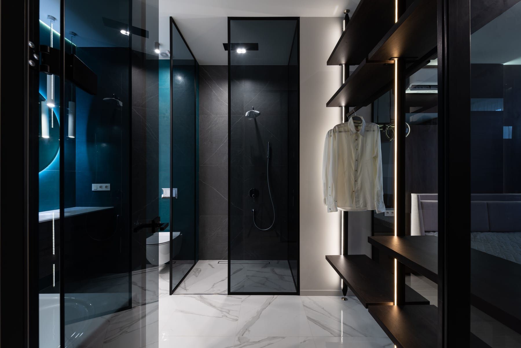 Cabinetry, lighting, seating and accessories included in a SpazioLiv walk-in dressing room