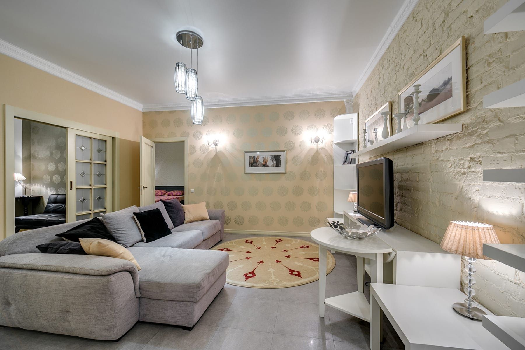 Feature wall, decorative surface and panel elements of a textured interior