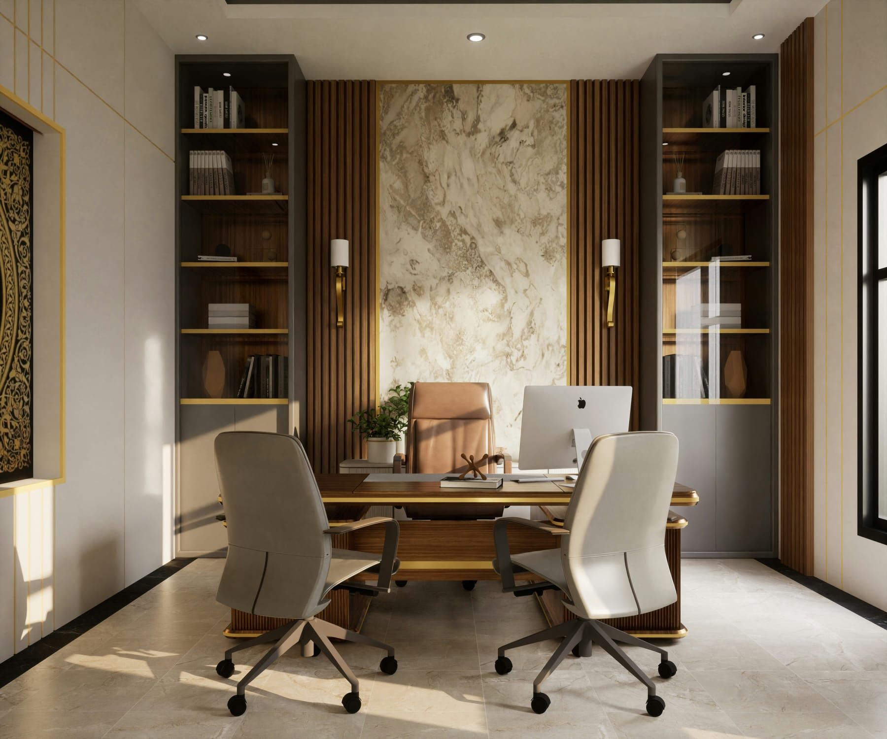 Workstation, meeting room, lighting and finish elements of an office fit-out