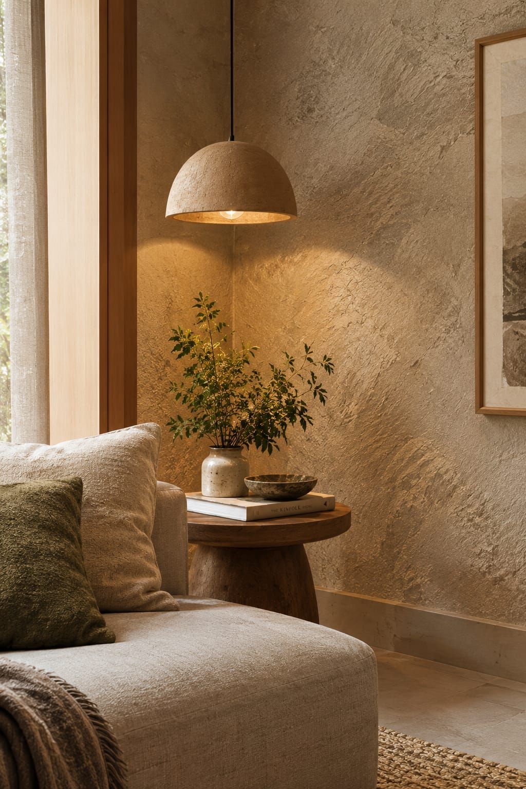 Close view of a limewash wall showing soft tonal variation