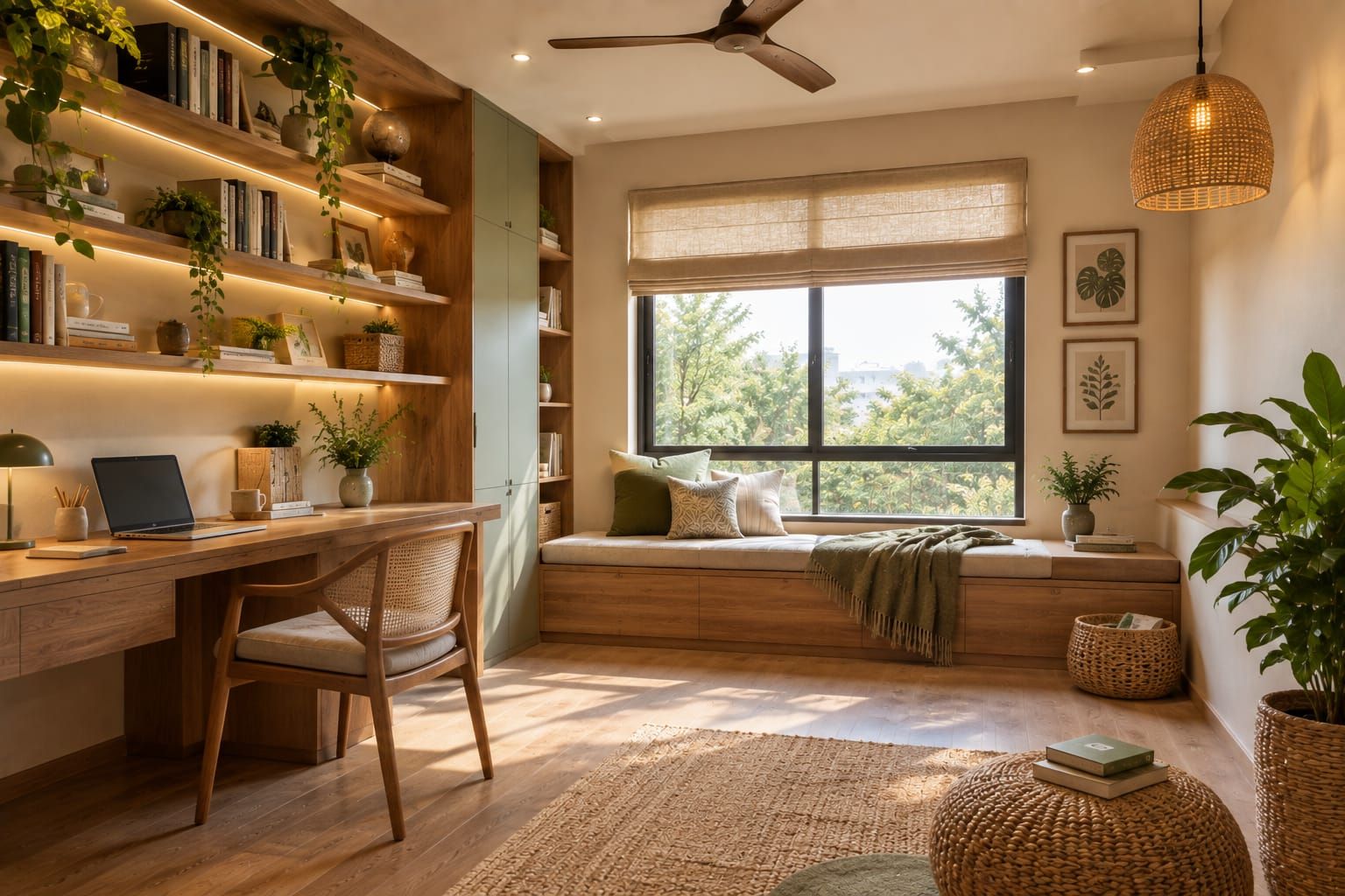 Room with terracotta tile flooring and soft lime plaster walls